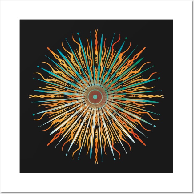 Fire and Ice Sun Mandala - Stained Glass Geometry #7 Wall Art by directdesign